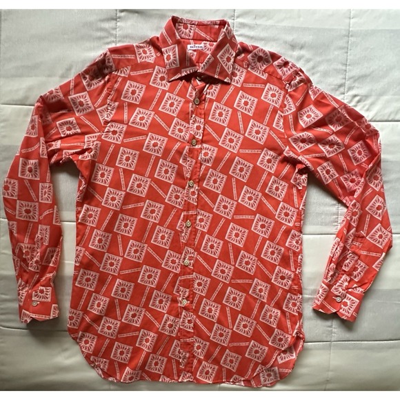 Kiton Other - Kiton Napoli Shirt Men 16.5 Orange Geometric Sunburst Hand Tailored Italy L READ